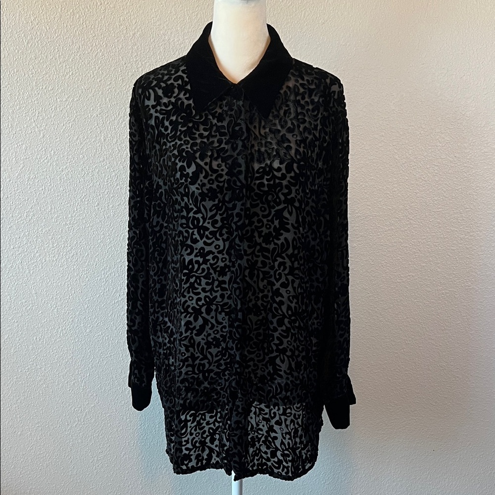 Carol Horn Velvet Burn Out Blouse Black Size Medium